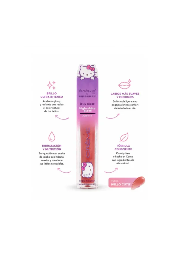 The Crème Shop x Hello Kitty Labial Jelly Glaze High-Shine Gloss Tono Hello Cutie