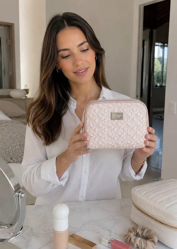 Cosmetiquera Guess Doble Cierre Rosa Monograma