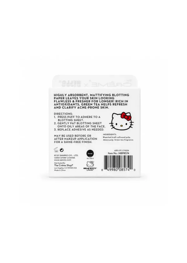 he Crème Shop x Hello Kitty Papel Matificante Mattifying Green Tea Blotting Paper with Mirror and Puff, Absorb Excess Oil, Makeup-Friendly (100 Hojas))
