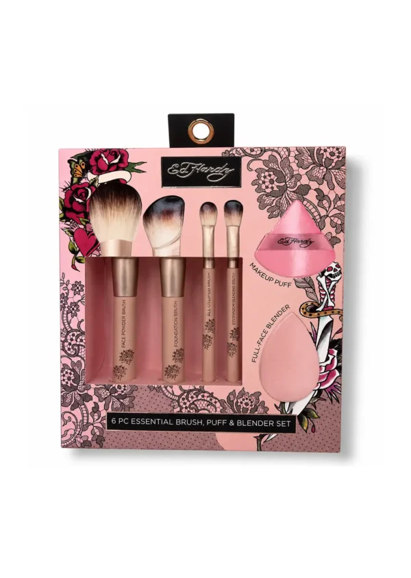 Ed Hardy Set 6 Piezas/ Makeup Brochas, Puff & Blender