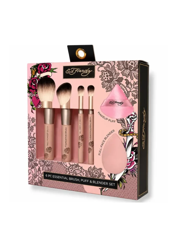 Ed Hardy Set 6 Piezas/ Makeup Brochas, Puff & Blender