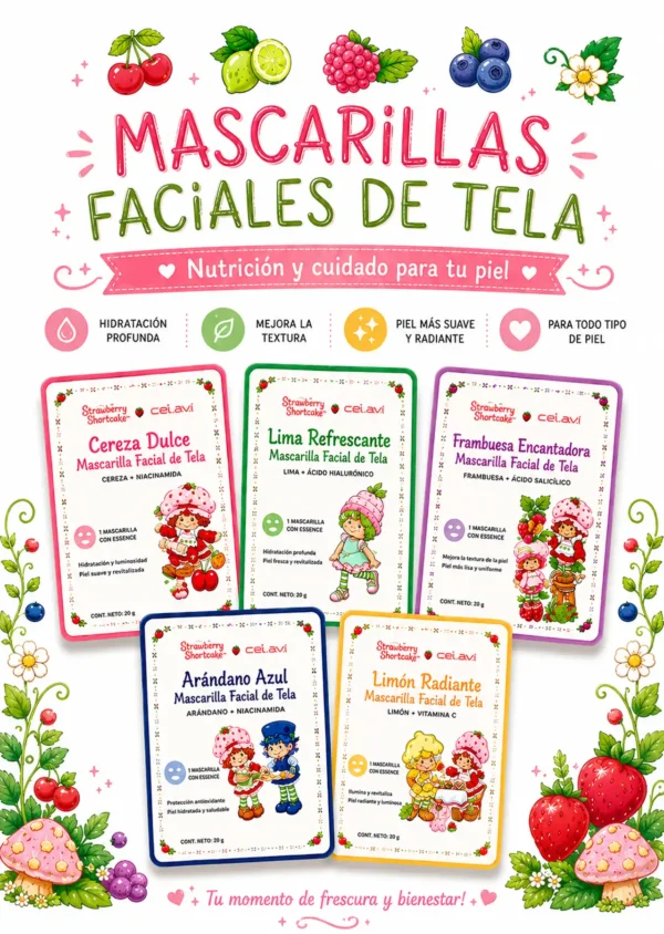 Célavi x Strawberry Shortcake Strawberryland 5 Sheet Mask Pack Set | Mascarillas Faciales Rosita Fresita 🍓