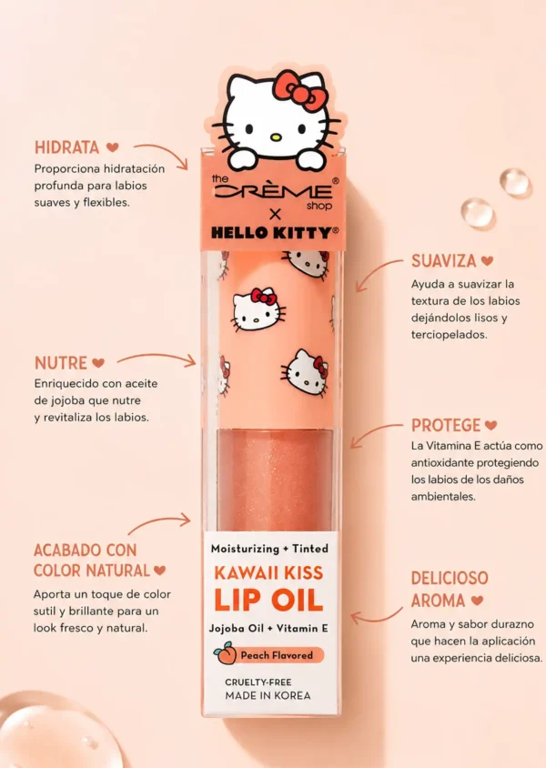 The Crème Shop x Hello Kitty Kawaii Kiss Lip Oil Labial Peach/Durazno
