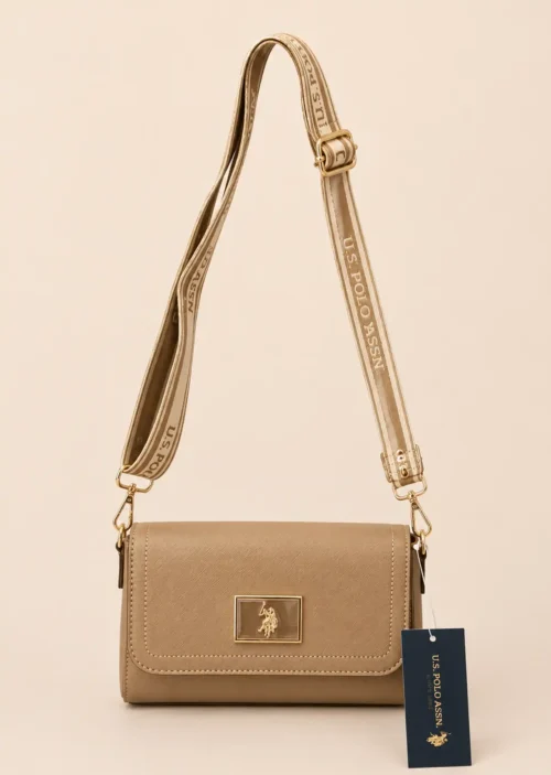 Bolso Crossbody U.S. POLO ASSN. Beige con Solapa y Correa Ajustable
