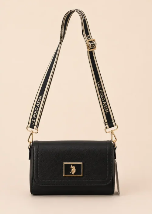 Bolso Crossbody U.S. POLO ASSN. Negro con Solapa y Correa Ajustable