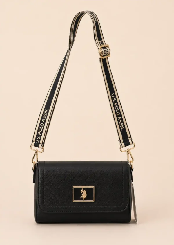 Bolso Crossbody U.S. POLO ASSN. Negro con Solapa y Correa Ajustable