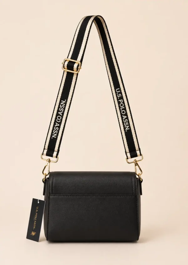 Bolso Crossbody U.S. POLO ASSN. Negro con Solapa y Correa Ajustable