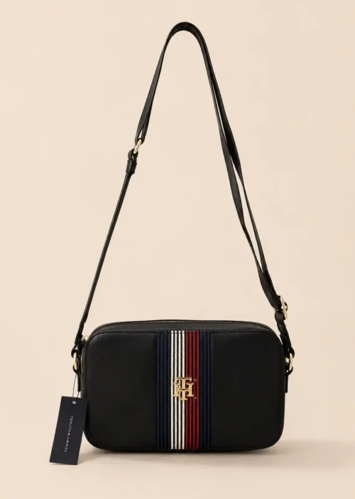Bolso Crossbody Tommy Hilfiger Negro con Detalle Tricolor