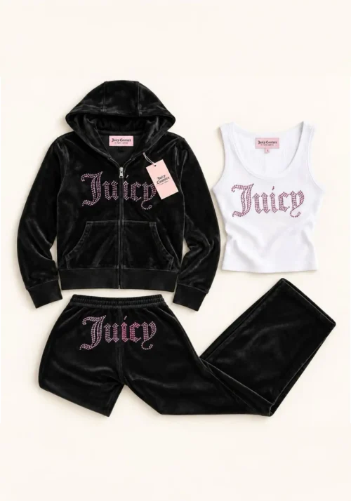 Set Juicy Couture de Terciopelo 3 Piezas Negro, Talla S