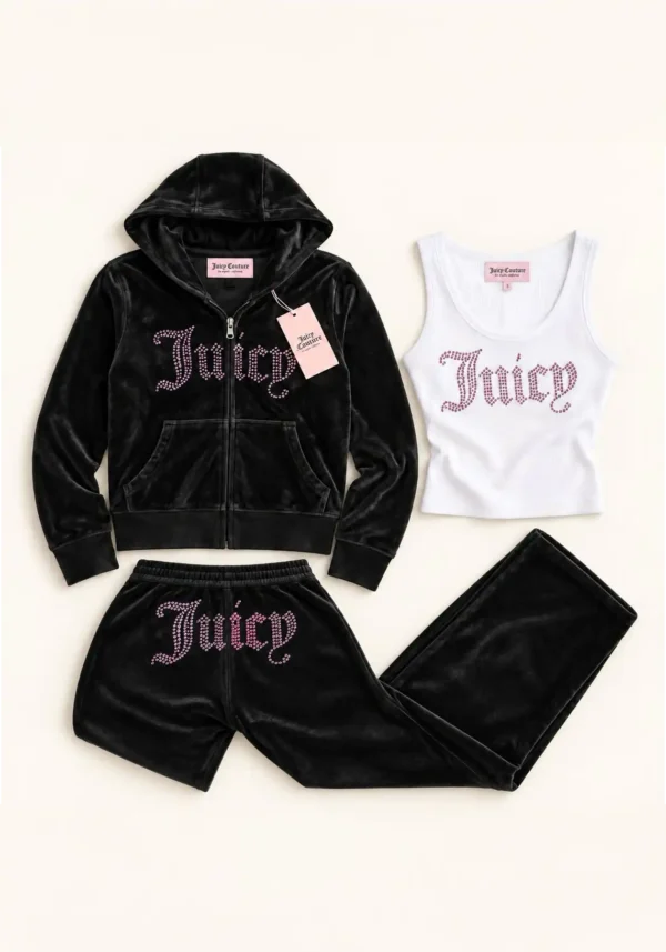 Set Juicy Couture de Terciopelo 3 Piezas Negro, Talla S