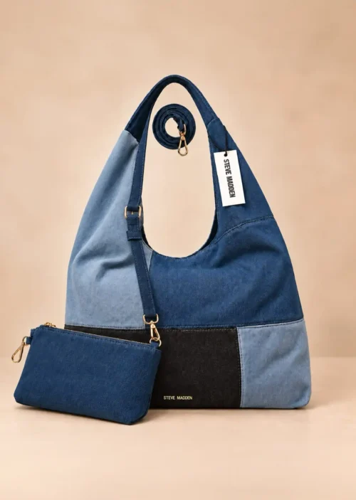 Bolsa Hobo Steve Madden Patchwork Azul con bolsa interna adicional
