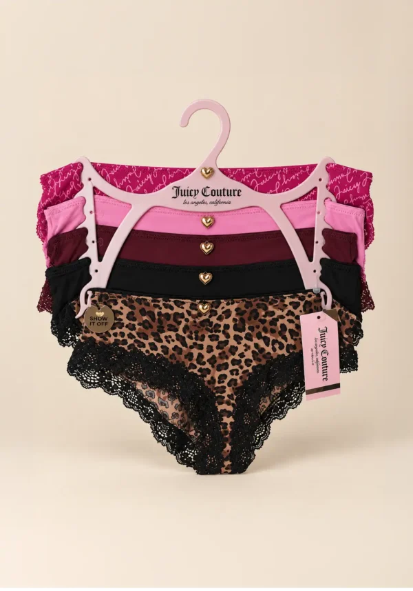 Set de 5 Panties Juicy Couture con Encaje, Talla S