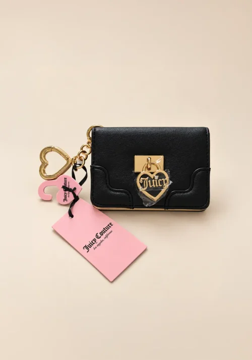 Cartera Tarjetero Juicy Couture Negro con Llavero de Corazón