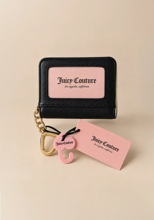 Cartera Tarjetero Juicy Couture Negro con Llavero de Corazón