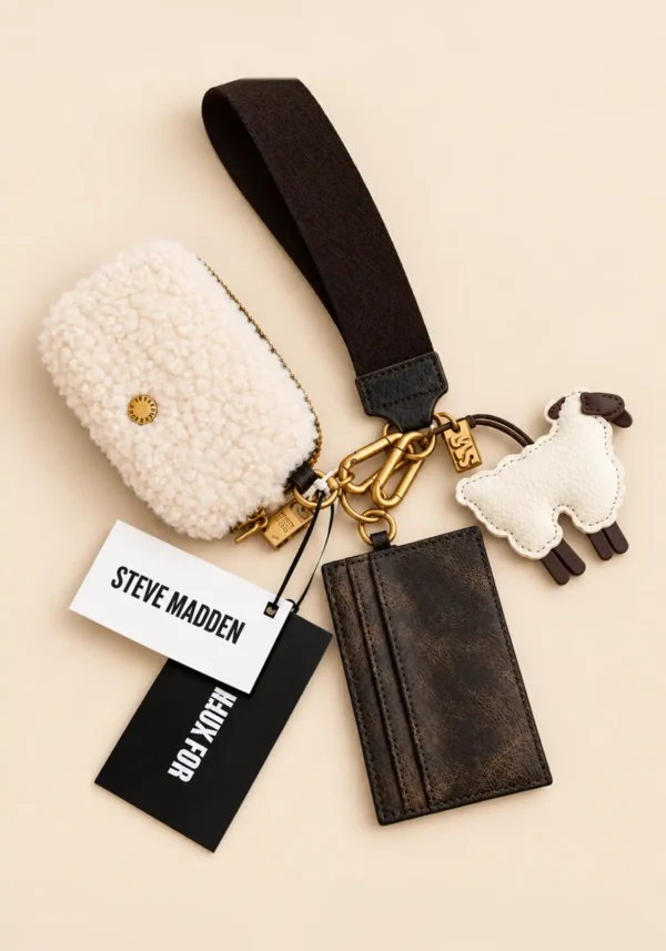 Muñequera Steve Madden Faux Fur con Tarjetero y Charm de Borreguito