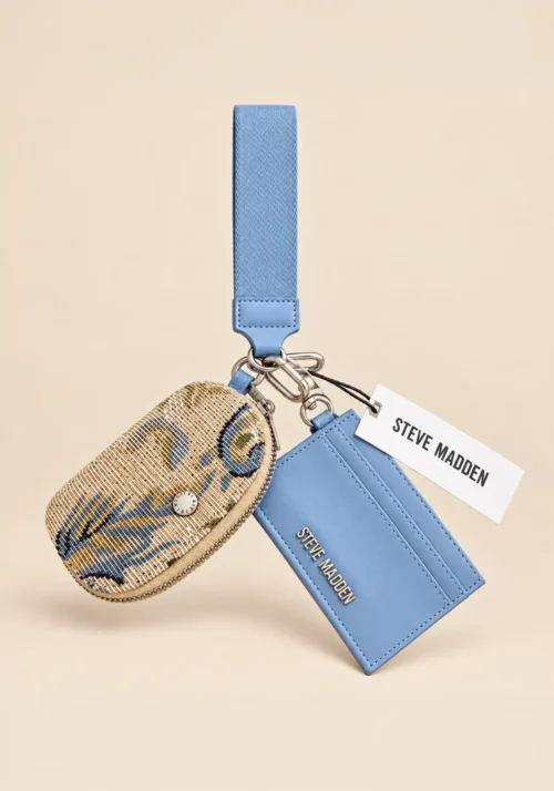 Muñequera Steve Madden Azul con Tarjetero y Pouch Tejido