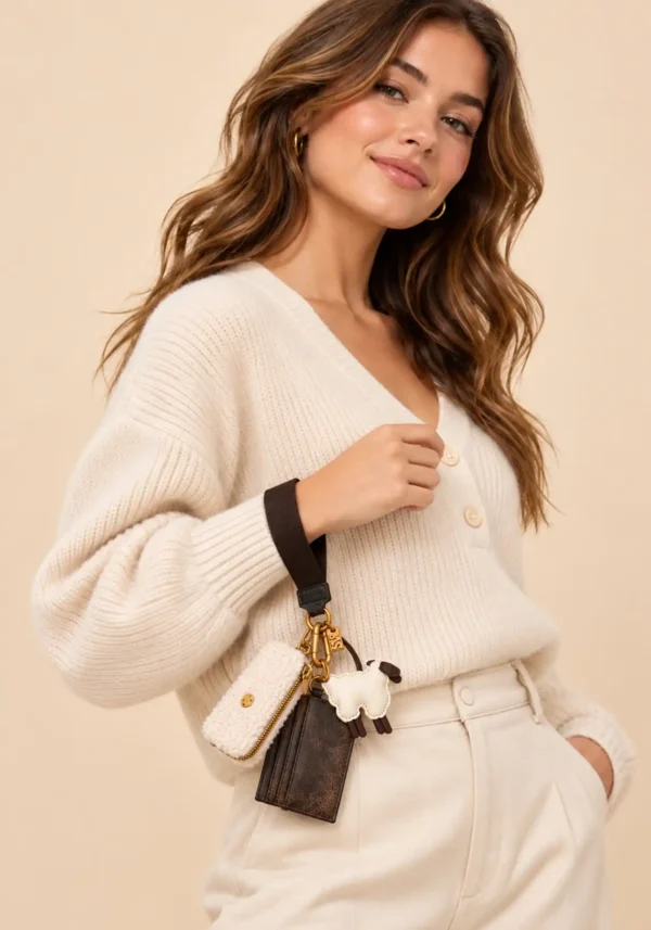 Muñequera Steve Madden Faux Fur con Tarjetero y Charm de Borreguito