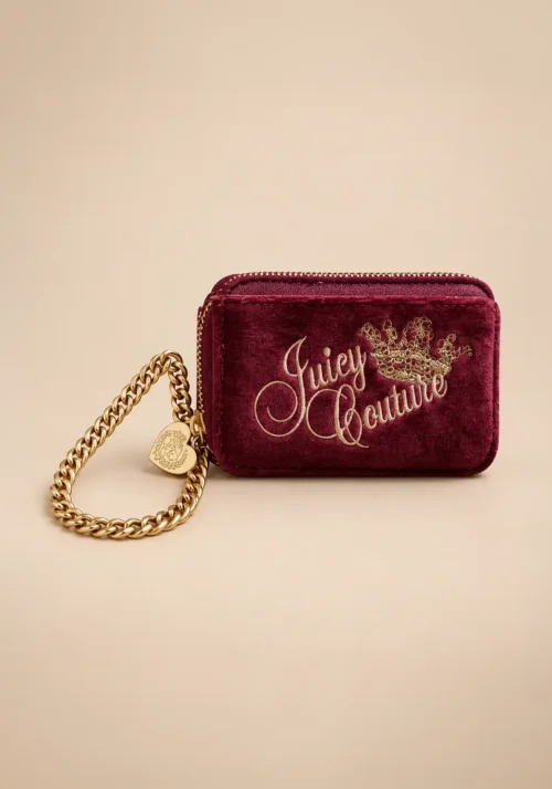 Cartera Muñequera Juicy Couture Burgundy Velour con Cadena Dorada
